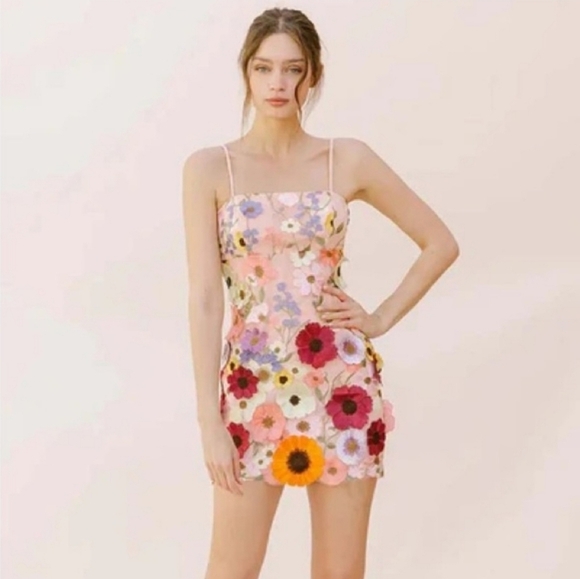 Storia Multi Floral Collaged Mini Dress Size M - Picture 1 of 5